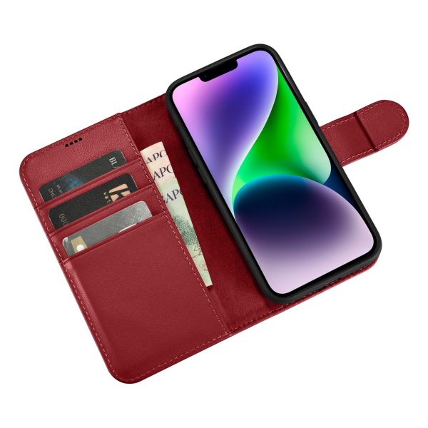 2in1 ādas korpuss ar iPhone 14 anti-RFID maka korpuss sarkans
