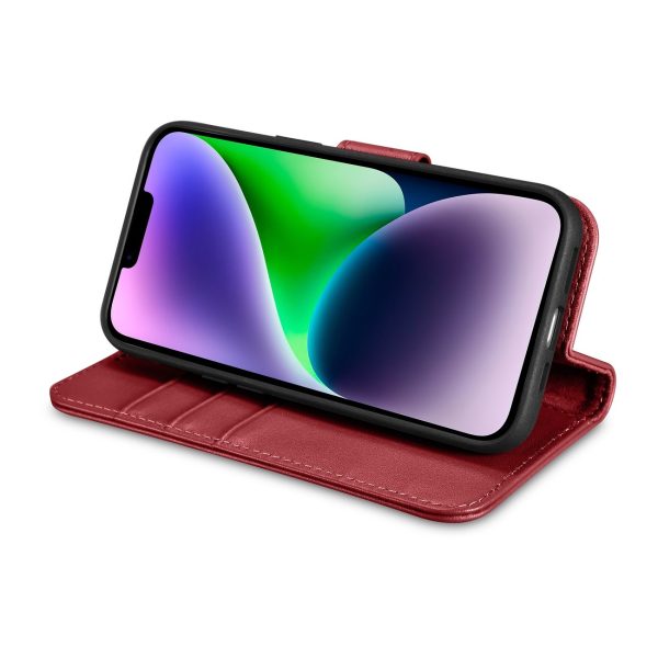 2in1 ādas korpuss ar iPhone 14 anti-RFID maka korpuss sarkans