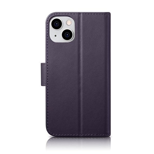 2in1 korpusa ādas apvalks ar iPhone 14 anti-RFID maka korpuss tumši purpursarkanā krāsā