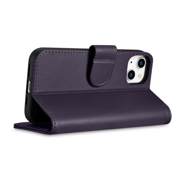 2in1 korpusa ādas apvalks ar iPhone 14 anti-RFID maka korpuss tumši purpursarkanā krāsā