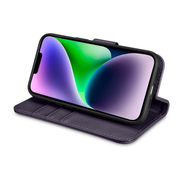 2in1 korpusa ādas apvalks ar iPhone 14 anti-RFID maka korpuss tumši purpursarkanā krāsā