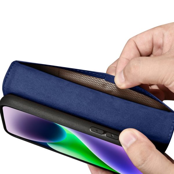 2in1 ādas korpuss ar iPhone 14 anti-RFID maka korpuss zils