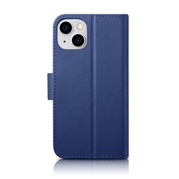 2in1 ādas korpuss ar iPhone 14 anti-RFID maka korpuss zils