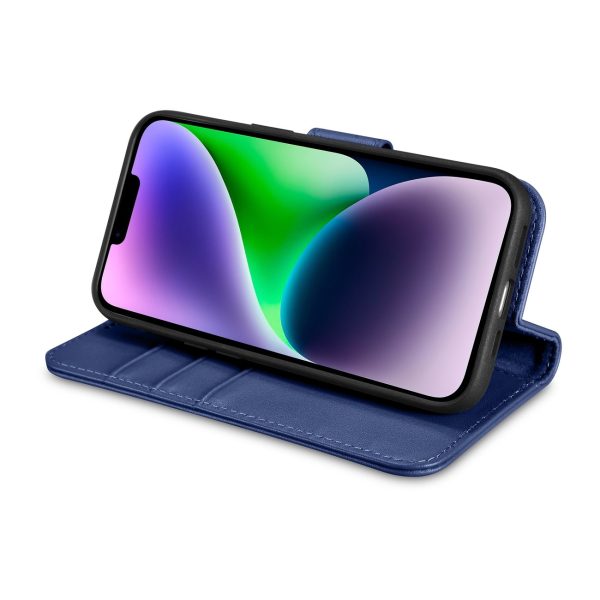 2in1 ādas korpuss ar iPhone 14 anti-RFID maka korpuss zils