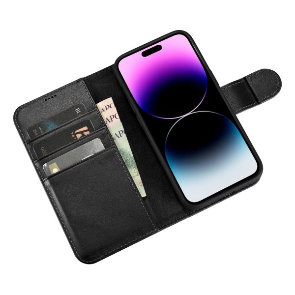 2in1 ādas korpuss ar iPhone 14 Pro anti-RFID maka korpuss melns