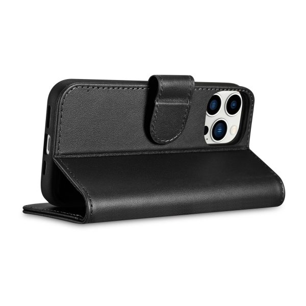 2in1 ādas korpuss ar iPhone 14 Pro anti-RFID maka korpuss melns
