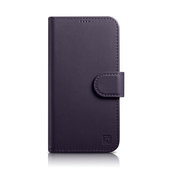 2in1 korpusa ādas apvalks ar iPhone 14 Pro anti-RFID maka korpuss tumši violets