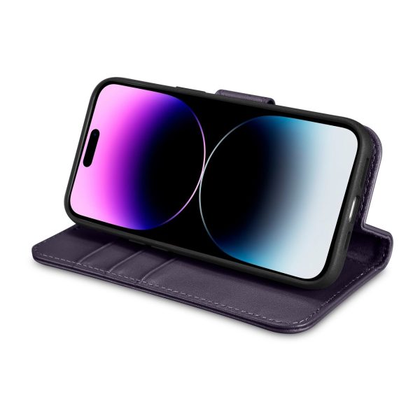 2in1 korpusa ādas apvalks ar iPhone 14 Pro anti-RFID maka korpuss tumši violets