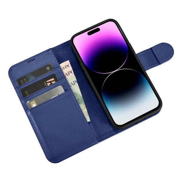 2in1 korpusa ādas apvalks ar iPhone 14 Pro anti-RFID maka korpuss zilā krāsā