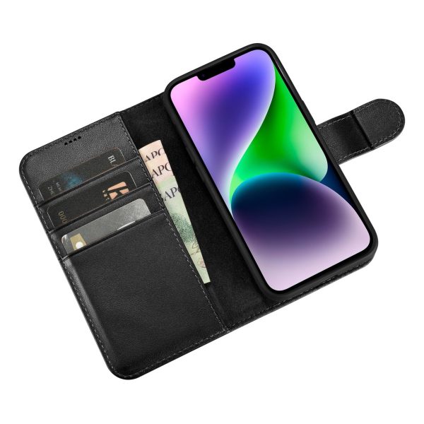 2in1 ādas korpuss ar iPhone 14 Plus anti-RFID maka korpuss melns atloks