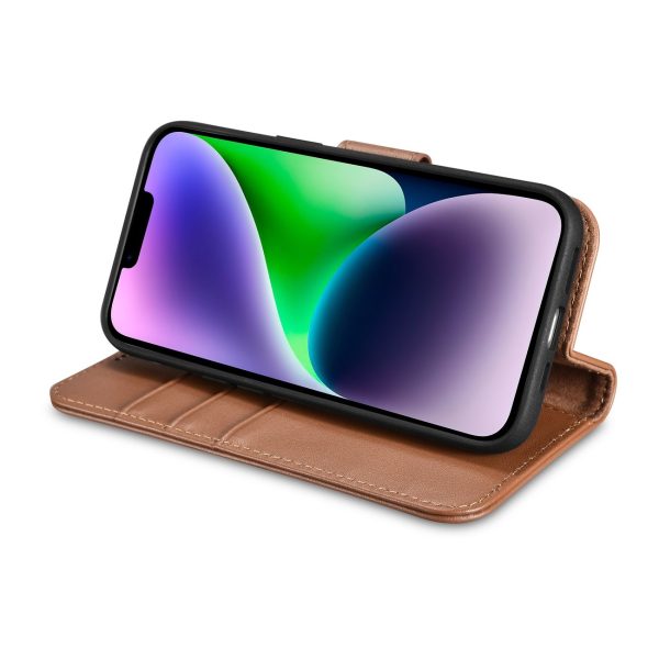 2in1 korpusa ādas apvalks ar iPhone 14 Plus anti-RFID maka lietu brūns