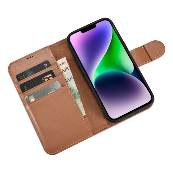 2in1 korpusa ādas apvalks ar iPhone 14 Plus anti-RFID maka lietu brūns