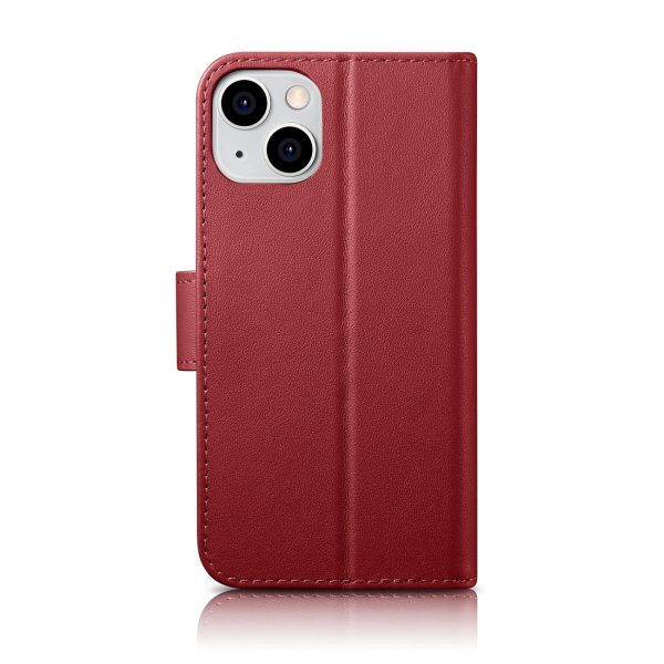 2in1 ādas korpuss ar iPhone 14 Plus anti-RFID maka korpuss sarkans