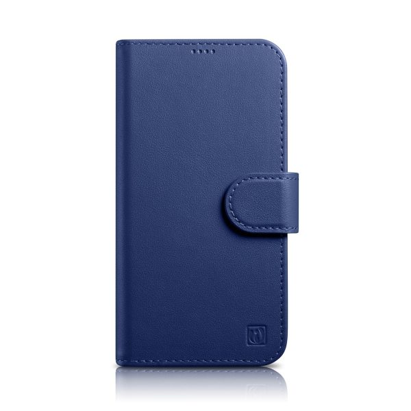 2in1 ādas korpuss ar iPhone 14 Plus anti-RFID maka korpuss zils