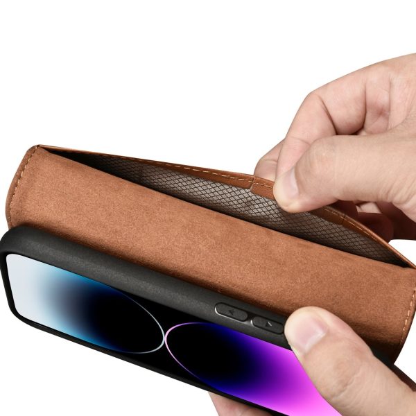 2in1 ādas korpuss ar iPhone 14 Pro Max Anti-RFID maka korpuss brūns