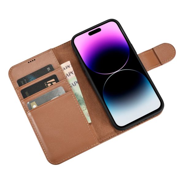 2in1 ādas korpuss ar iPhone 14 Pro Max Anti-RFID maka korpuss brūns