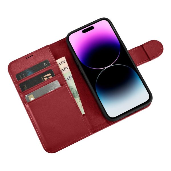 2in1 ādas korpuss ar iPhone 14 Pro Max Anti-RFID maka korpuss sarkans
