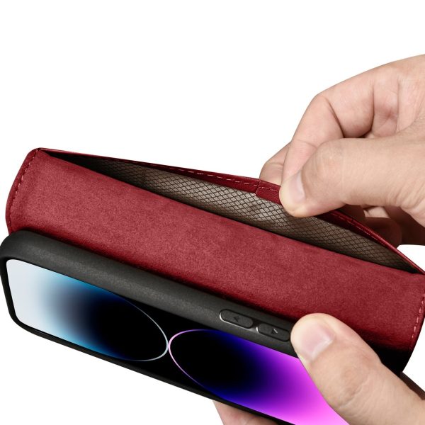 2in1 ādas korpuss ar iPhone 14 Pro Max Anti-RFID maka korpuss sarkans
