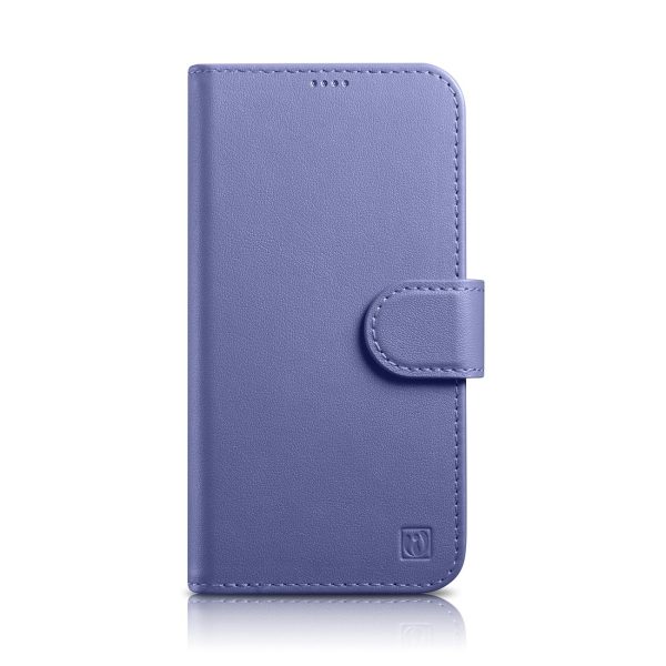2in1 ādas korpuss ar iPhone 14 Pro Max Anti-RFID maka korpuss gaiši violets