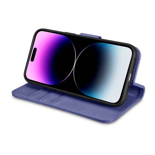 2in1 ādas korpuss ar iPhone 14 Pro Max Anti-RFID maka korpuss gaiši violets