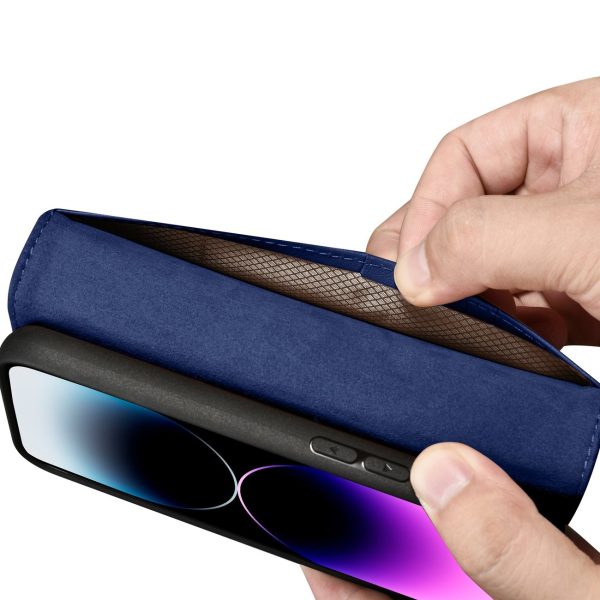 2in1 ādas korpuss ar iPhone 14 Pro Max Anti-RFID maka korpuss zilā krāsā