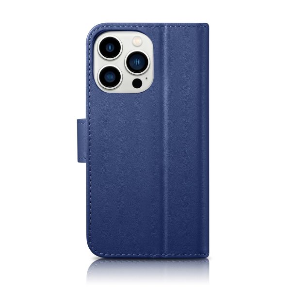 2in1 ādas korpuss ar iPhone 14 Pro Max Anti-RFID maka korpuss zilā krāsā
