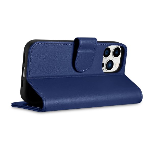 2in1 ādas korpuss ar iPhone 14 Pro Max Anti-RFID maka korpuss zilā krāsā