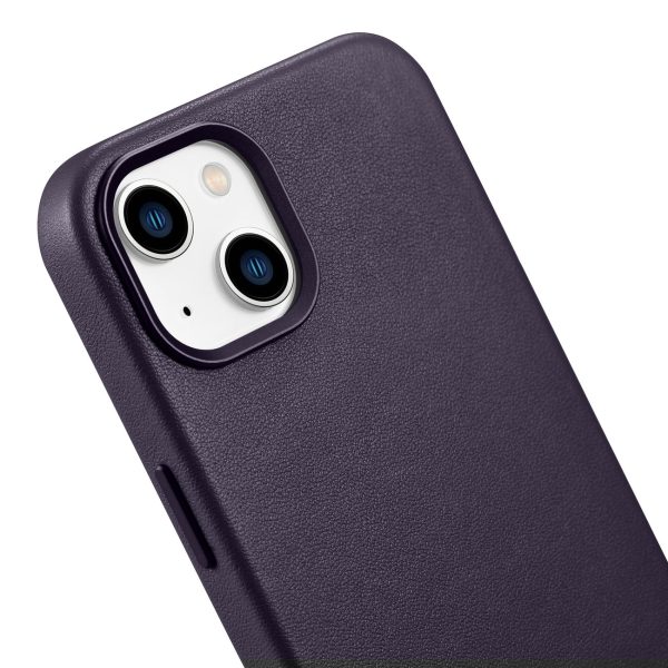 Dabiskas ādas korpuss iPhone 14 Plus magsafe Case āda tumši purpursarkanā krāsā