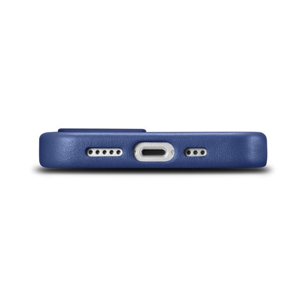 Pārklājiet lietu, kas izgatavota no dabiskas ādas iPhone 14 Plus magsafe korpusa ādas zilā krāsā