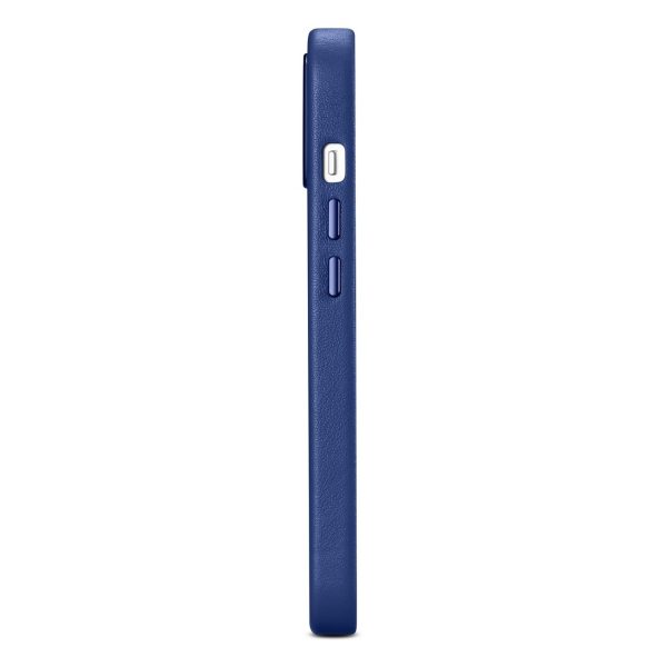Pārklājiet lietu, kas izgatavota no dabiskas ādas iPhone 14 Plus magsafe korpusa ādas zilā krāsā