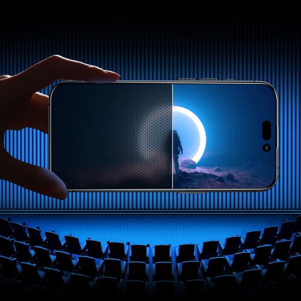 Rūdīts stikls iPhone 14 Pro ar pretspy filtru visam ekrānam ar caurspīdīgu rāmi