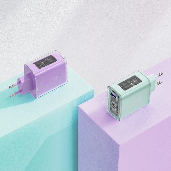 GAN 65W tīkla lādētājs 3 porti 1X USB 2X USB-C pelēks