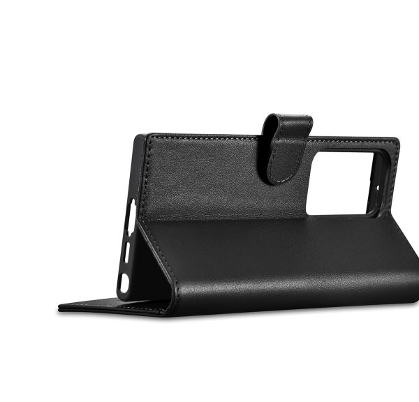 Ādas korpusa korpusa portfelis Samsung Galaxy S23 Ultra maka korpuss melns