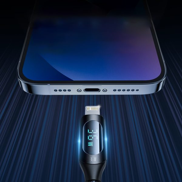 Kabelis kabelis iPhone USB -C - zibens ar LED 36W 2M LED displeju