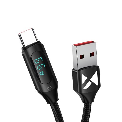 Kabelis USB-A Cable-USB-C ar LED displeju 66W 6A 2M Black