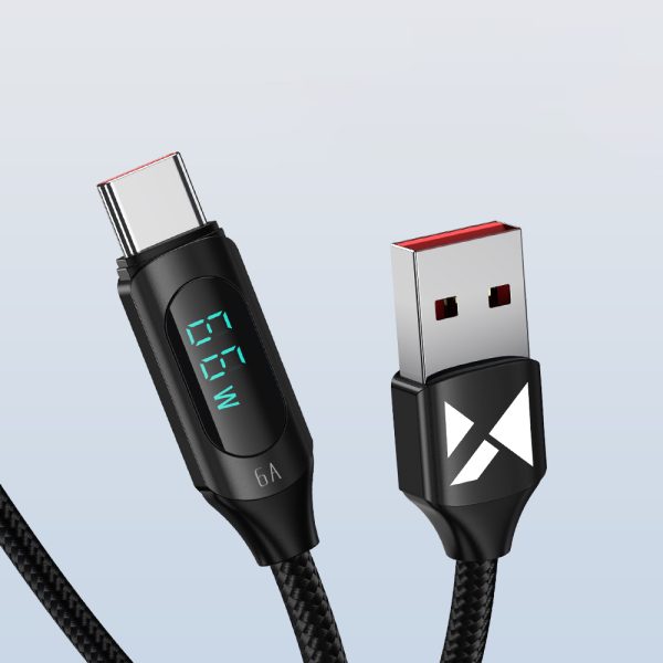 USB-A Cable-USB-C ar LED displeju 66W 6A 1M Black