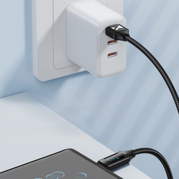 USB-A Cable-USB-C ar LED displeju 66W 6A 1M Black