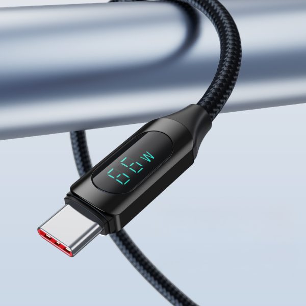USB-A Cable-USB-C ar LED displeju 66W 6A 1M Black