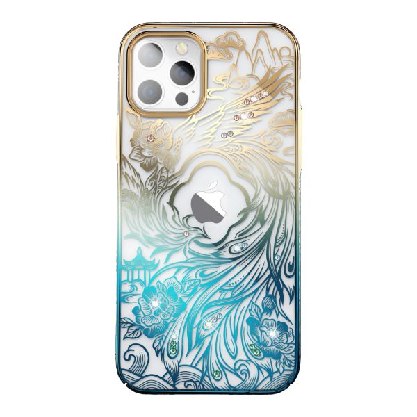 Greznas iPhone 14 korpuss ar Phoenix sērijas zelta zilajiem kristāliem