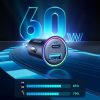 Mini automašīnas lādētājs 60W USB-A QC3.0 USB-C PD Black