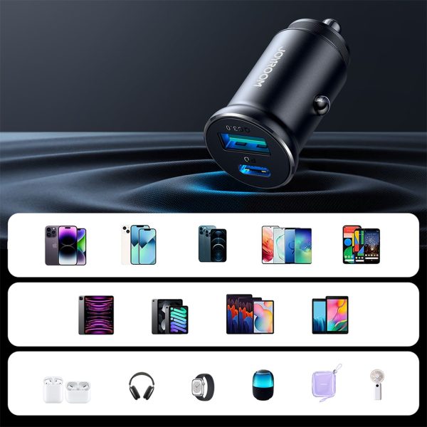 Mini automašīnas lādētājs 30W USB-A QC3.0 USB-C PD Black