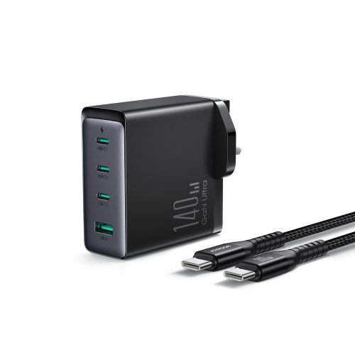 Gaan 140W Gan Charger UK 3X USB-C USB-A + USB-C kabelis 1
