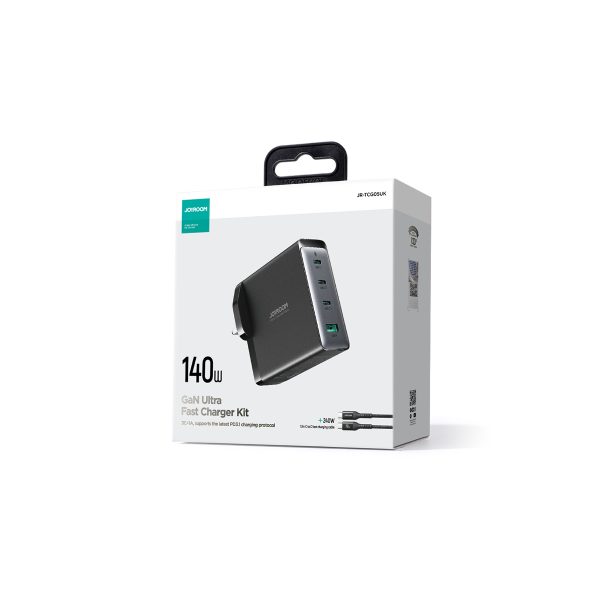 Gaan 140W Gan Charger UK 3X USB-C USB-A + USB-C kabelis 1,2m