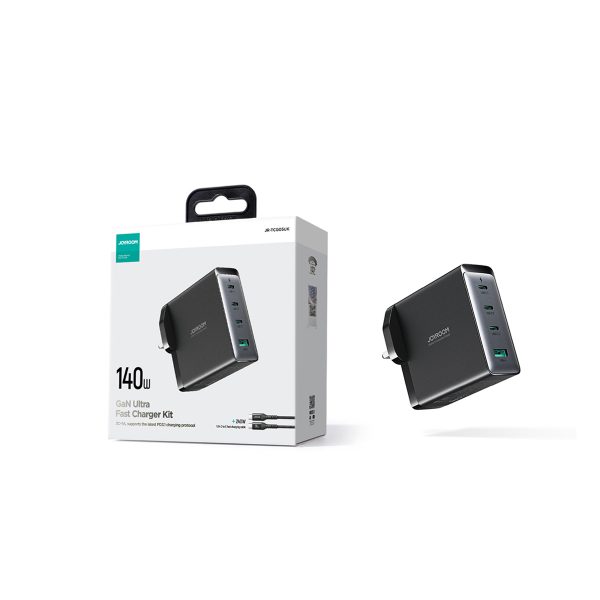 Gaan 140W Gan Charger UK 3X USB-C USB-A + USB-C kabelis 1,2m