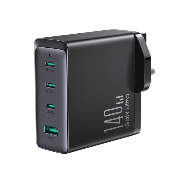 Gaan 140W Gan Charger UK 3X USB-C USB-A + USB-C kabelis 1,2m