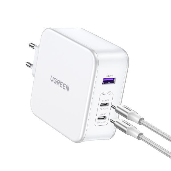 GAN nexode USB-A 2x USB-C 140W lādētājs + USB-C kabelis 1,5m balts