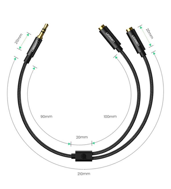 Kabeļu audio rajona minijack 3,5 mm - 2x minijack 3,5 mm 21cm melns