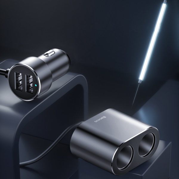 Automašīnas šķiltavas ligzdas sadalītājs 2X USB 3.1A 17W melnais lādētājs