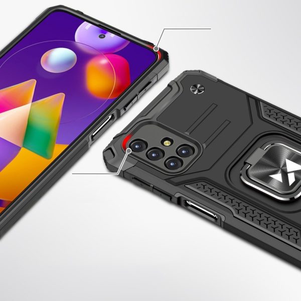 Bruņu hibrīda korpuss Samsung Galaxy M31s vāks + magnētiskā gredzena bruņu sudraba rokturis