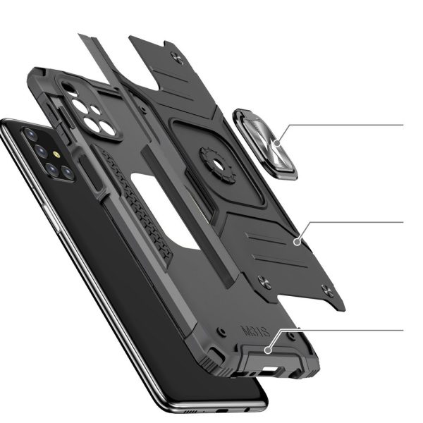 Bruņu hibrīda korpuss Samsung Galaxy M31s vāks + magnētiskā gredzena bruņu sudraba rokturis